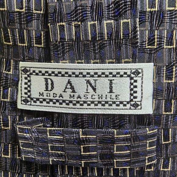 Dani Black Navy Gold Textured Mwns 100% Silk Tie Excellent Condition - Picture 3 of 9